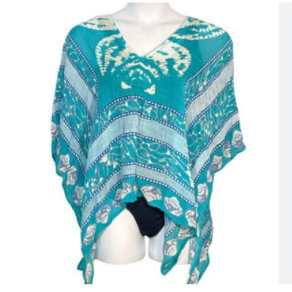 Mud Pie Other - Mud Pie EUC tie dye shell print linen blend poncho beach cover up one size